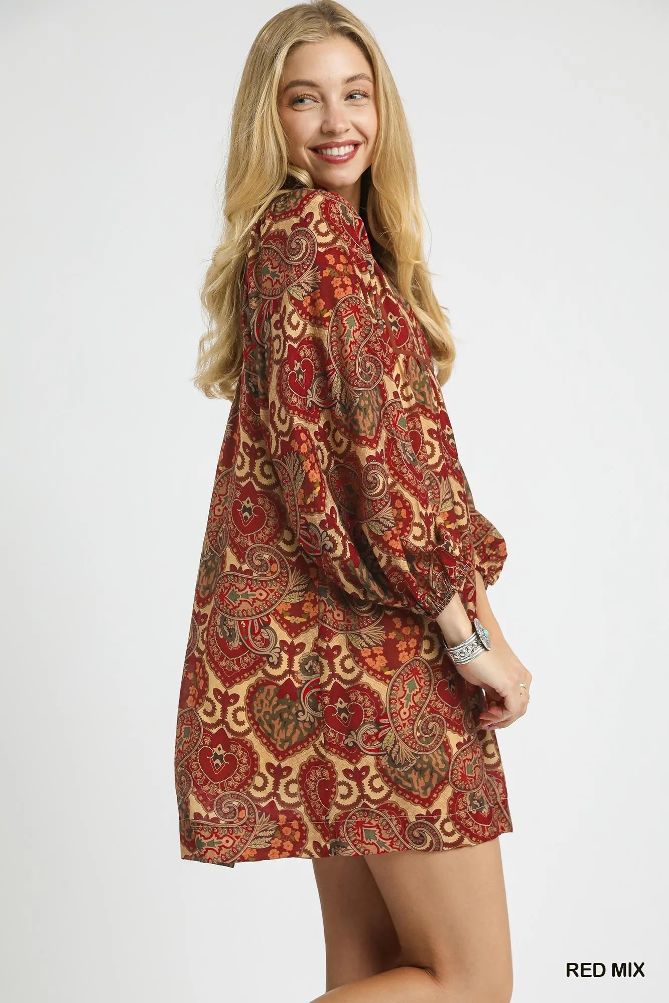 Boho Mix Paisley Babydoll Mini Dress