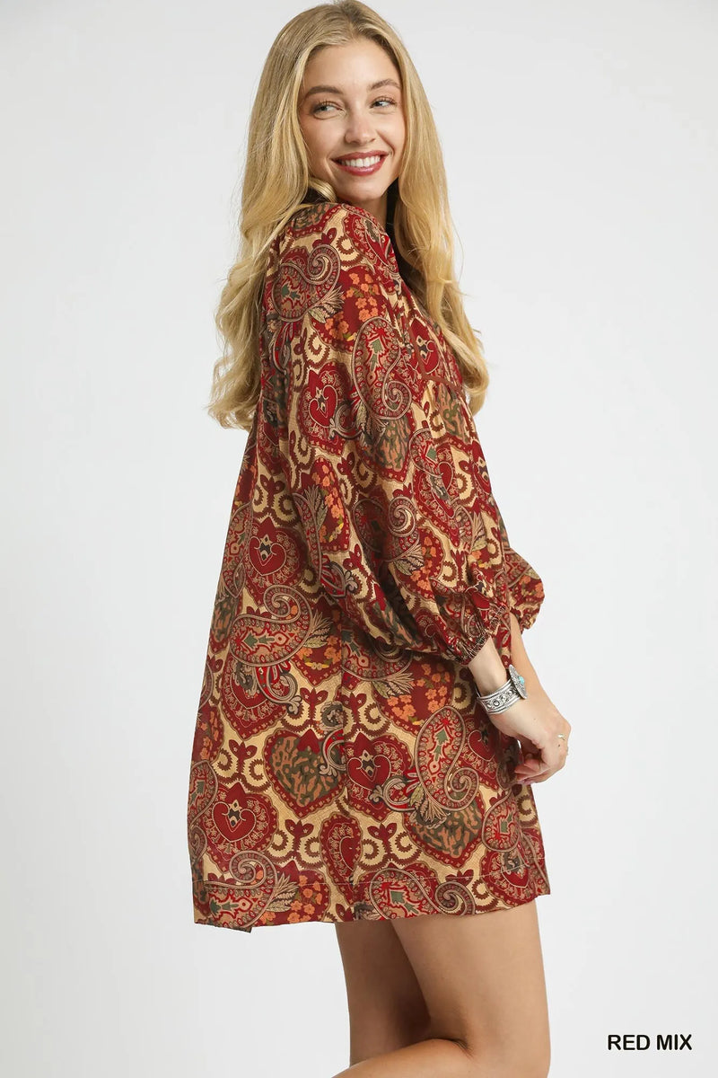 Boho Mix Paisley Babydoll Mini Dress