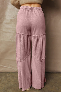 Mineral Wash Patchwork Tiered Wide Leg Comfy Pants-JUNIPER BLVD-Reef Love
