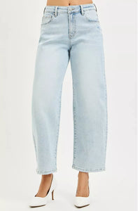 RISEN High Rise Crop Barrel Jeans, Light Wash-RISEN-Reef Love