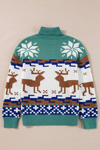 Christmas Reindeer Snowflake Turtleneck Sweater-Reef Love