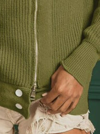 Front Zip Up High Neckline Sweater Jacket