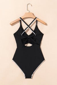 Colorblock Ric-Rac Trim Cutout Swimsuit