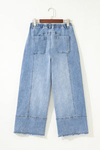 Denim Raw Hem Drawstring Wide Leg Cropped Jeans-JUNIPER BLVD-Reef Love