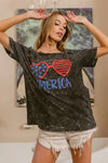 BiBi 4th Of July Theme Mineral Washed Laser Cut Top-T-Shirt-Reef Love