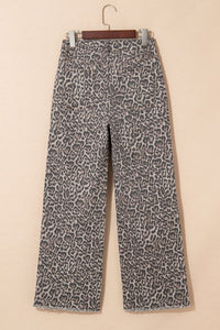 Leopard Frayed Edge Wide Leg Jeans-JUNIPER BLVD-Reef Love