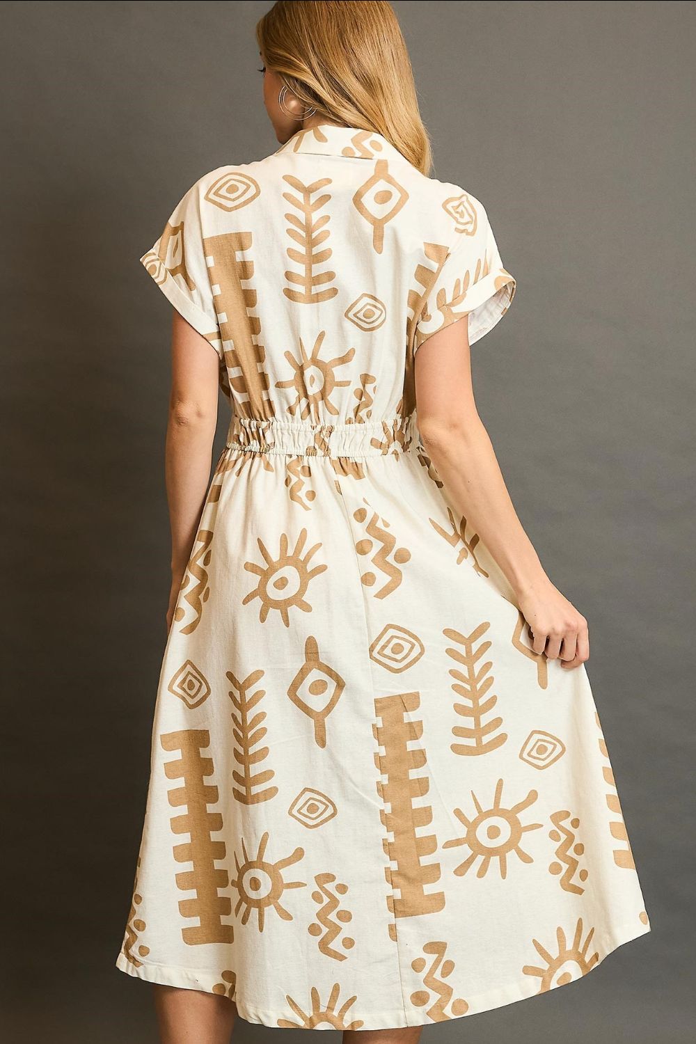 Abstract Print Elastic Waist Midi Dress-The abstract print elastic waist midi dress is a versatile and comfortable option for your wardrobe. The abstract print is modern and artistic.-Reef Love Boho-Chic Boutique