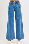 RISEN Full Size Mid Rise Fit Wide Leg with Pleated Detail Jeans Plus Size