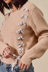 Checkered Plaid Tape Lace Up Sweater, Beige