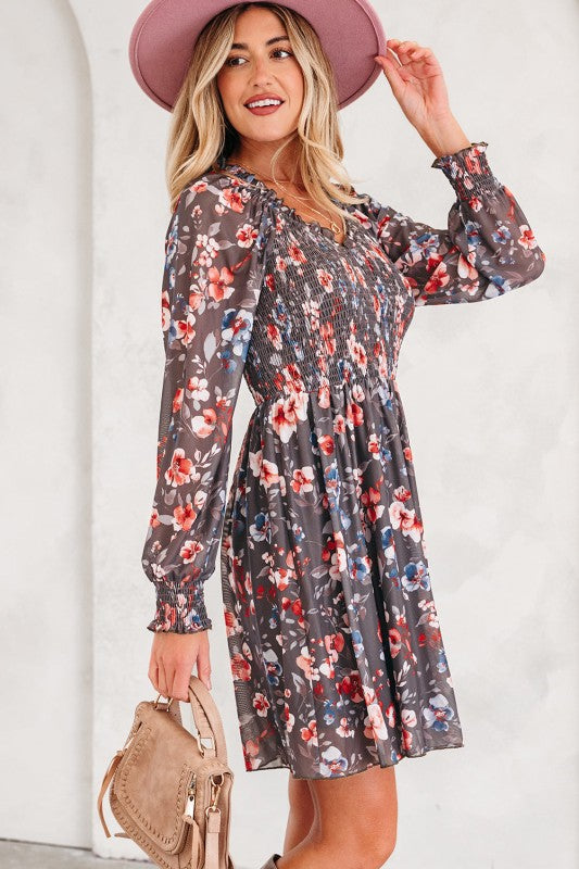Floral Mesh Long Sleeve Mini Dress-JUNIPER BLVD-Reef Love