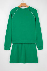 Contrast Piping Pullover and Mini Skirt Outfit Set-Reef Love