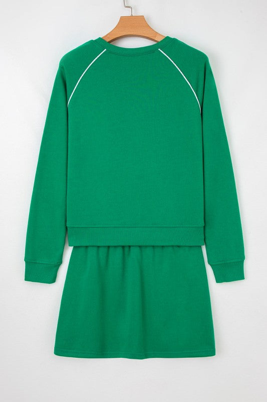 Contrast Piping Pullover and Mini Skirt Outfit Set-Reef Love