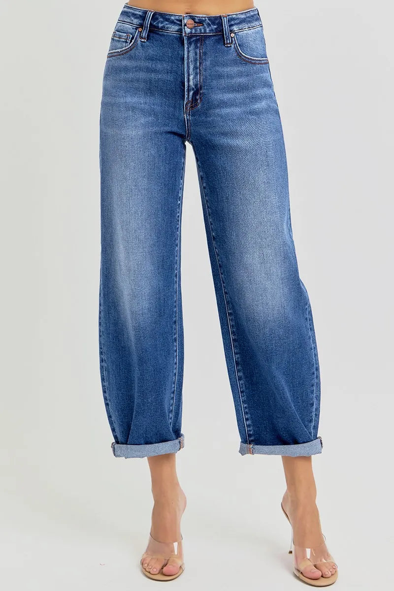 RISEN High Rise Crop Mild Barrel Jeans-Reef Love