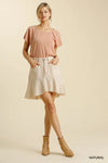 Linen Blend High Low Skirt with Frayed Hem