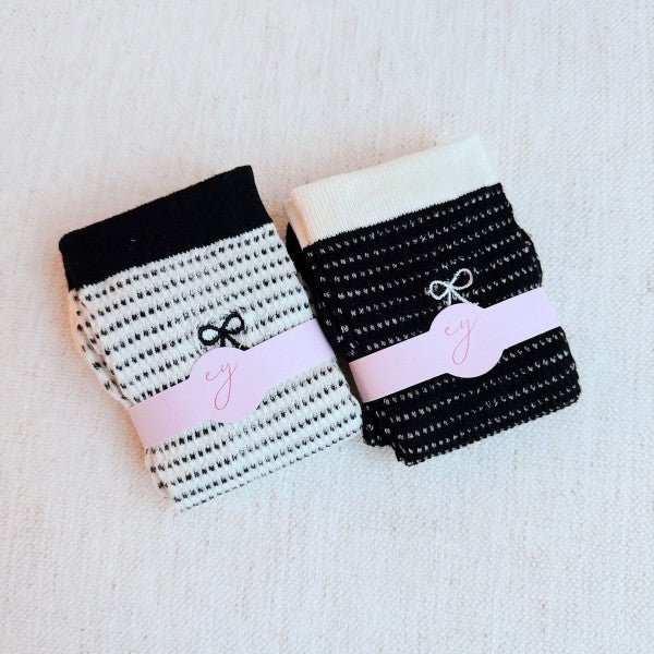 A Bow Over Stripes Socks, Pack of 2-A Bow Over Stripes Socks, Pack of 2. These lovely socks feature a stylish bow design paired with modern stripes, making them a must-have accessory. 