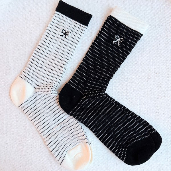 A Bow Over Stripes Socks, Pack of 2-A Bow Over Stripes Socks, Pack of 2. These lovely socks feature a stylish bow design paired with modern stripes, making them a must-have accessory. 