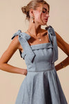 A Line Fit and Flare Diamond Bow Ribbon Denim Dres-This A-line fit and flare diamond bow ribbon denim dress is a charming and stylish choice for a variety of occasions. The fit and flare silhouette is flattering and versatile-Reef Love Boho-Chic Boutique