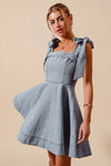 A Line Fit and Flare Diamond Bow Ribbon Denim Dres-This A-line fit and flare diamond bow ribbon denim dress is a charming and stylish choice for a variety of occasions. The fit and flare silhouette is flattering and versatile-Reef Love Boho-Chic Boutique