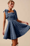 A-Line Fit and Flare Diamond Bow Ribbon Denim Dress-This A-line fit and flare diamond bow ribbon denim dress is a charming and stylish choice for a variety of occasions with diamond bow ribbon detail.-Reef Love Boho-Chic Boutique