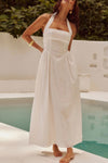 Halter Solid Pockets Sleeveless A Line Long Dress