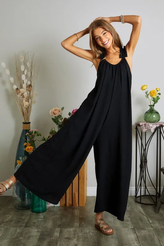 ADORA Elastic Ruffle Shoulder Jumpsuit