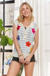 ADORA Short Sleeveless Flower Top, Blue Stripe-Knit Top-Reef Love