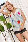 ADORA Short Sleeveless Flower Top, Blue Stripe-Knit Top-Reef Love