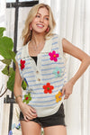 ADORA Short Sleeveless Flower Top, Blue Stripe-Knit Top-Reef Love