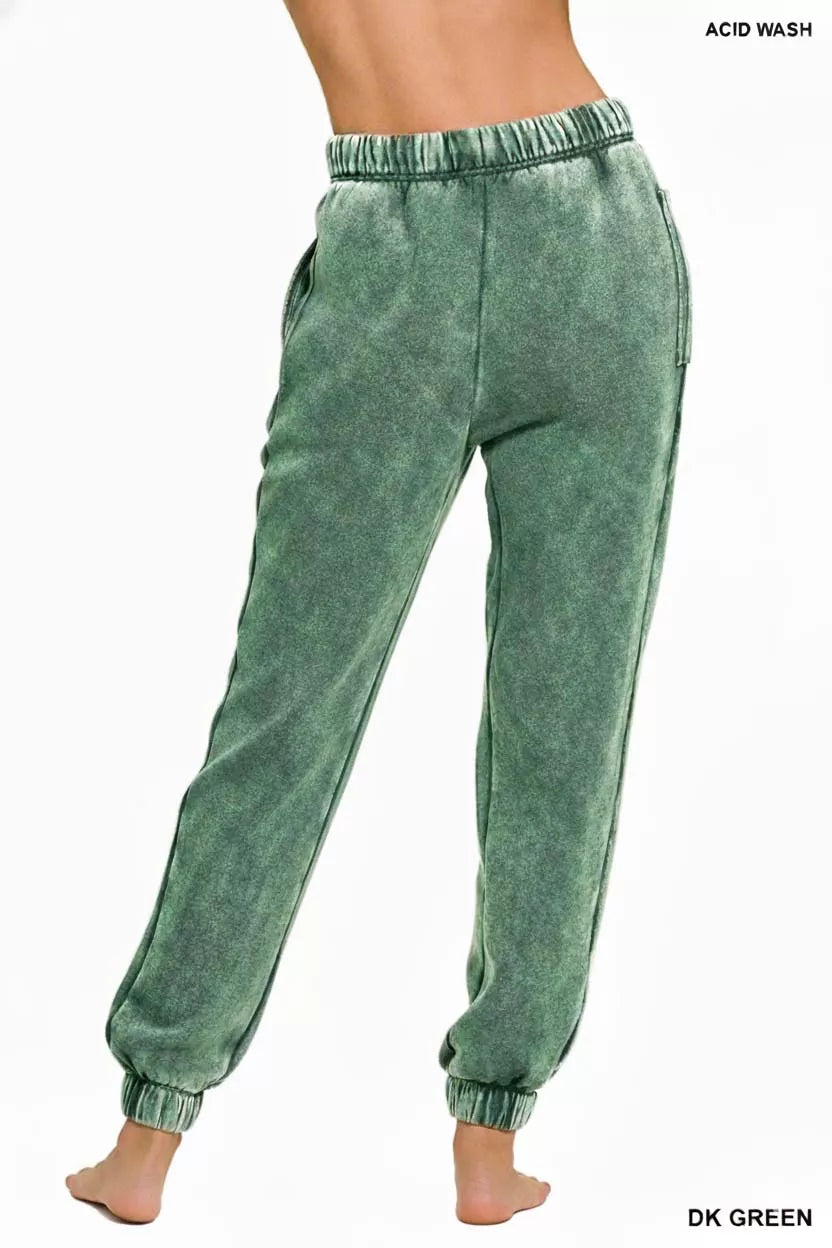 Acid Wash Fleece Sweatpants, Green
