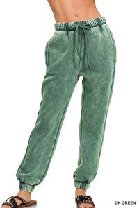 Acid Wash Fleece Sweatpants, Green
