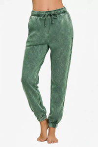 Acid Wash Fleece Sweatpants, Green