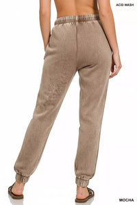 Acid Wash Fleece Sweatpants with Pockets, Mocha
