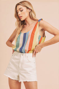 Aemi + Co Contrast Striped Scoop Neck Tie Shoulder Tank