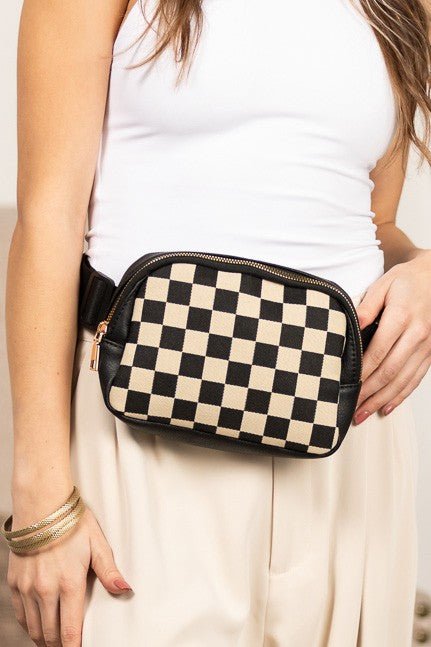 Alva Mixed Media Check Sling Belt Bum Bag