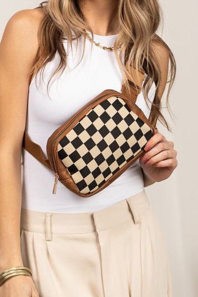 Alva Mixed Media Check Sling Belt Bum Bag
