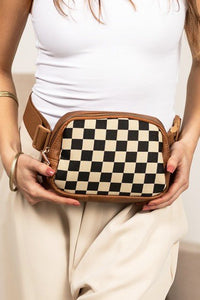 Alva Mixed Media Check Sling Belt Bum Bag