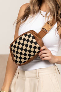 Alva Mixed Media Check Sling Belt Bum Bag