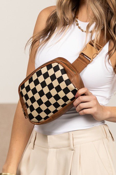 Alva Mixed Media Check Sling Belt Bum Bag