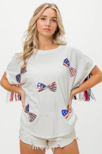 American Flag Sequin Ribbon T-Shirt-Reef Love