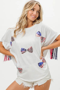 American Flag Sequin Ribbon T-Shirt-Reef Love