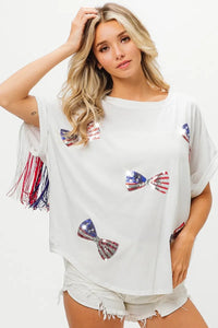 American Flag Sequin Ribbon T-Shirt-Reef Love