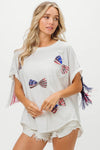 American Flag Sequin Ribbon T-Shirt-Reef Love