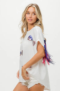 American Flag Sequin Ribbon T-Shirt-Reef Love