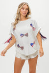 American Flag Sequin Ribbon T-Shirt-Reef Love