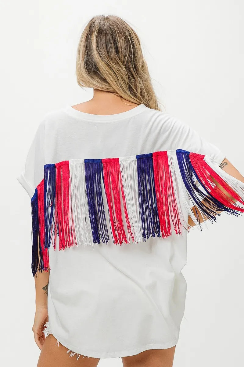 American Flag Sequin Ribbon T-Shirt-Reef Love
