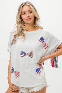 American Flag Sequin Ribbon T-Shirt-Reef Love