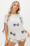 American Flag Sequin Ribbon T-Shirt-Reef Love