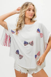 American Flag Sequin Ribbon T-Shirt-Reef Love