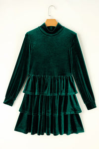 Amy Velvet High Neck Tiered Ruffle Dress-