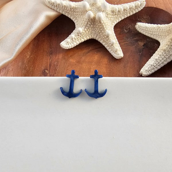 Anchor Studs - Navy-Stud Earrings-Reef Love